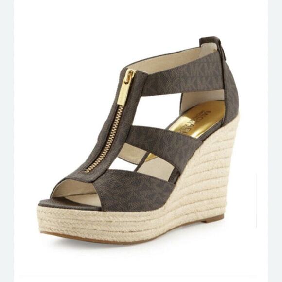 Michael Kors Brown Wedge Sandals with Espadrille Heel - Picture 1 of 8